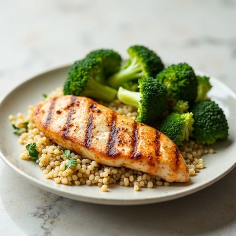Grilled Chicken Breast with Roasted Broccoli and Quinoa