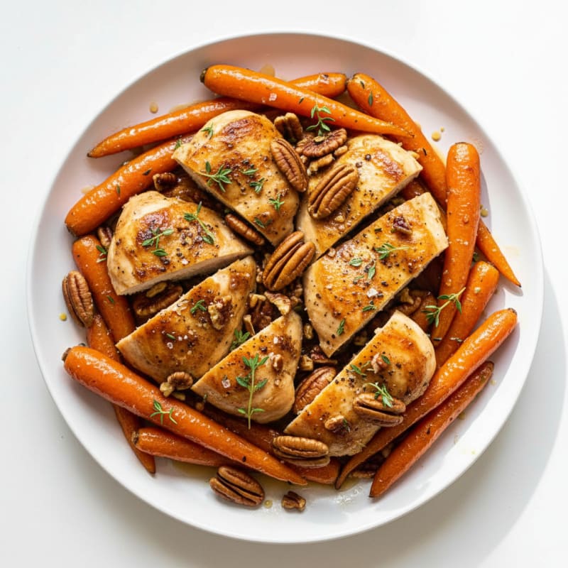 Maple-Glazed Roasted Carrots & Chicken with Pecans