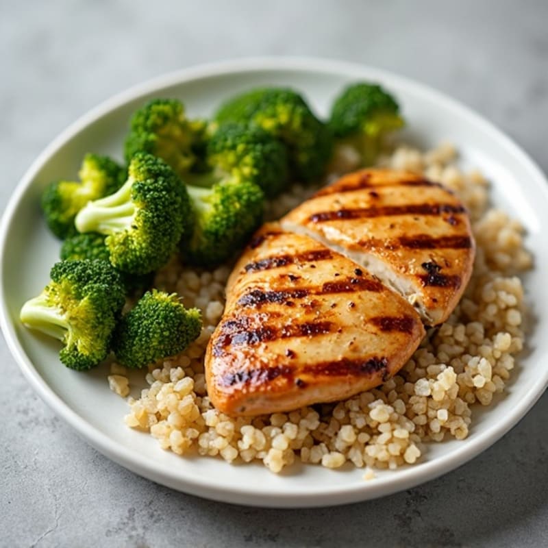 Grilled Chicken Breast with Quinoa and Roasted Broccoli