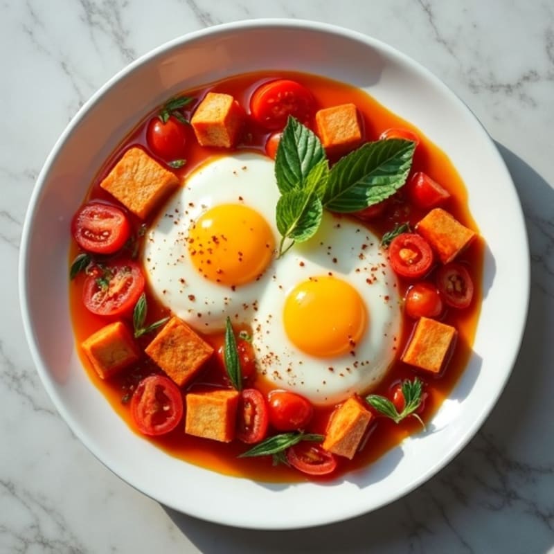 Spiced Tomato and Bell Pepper Poached Eggs