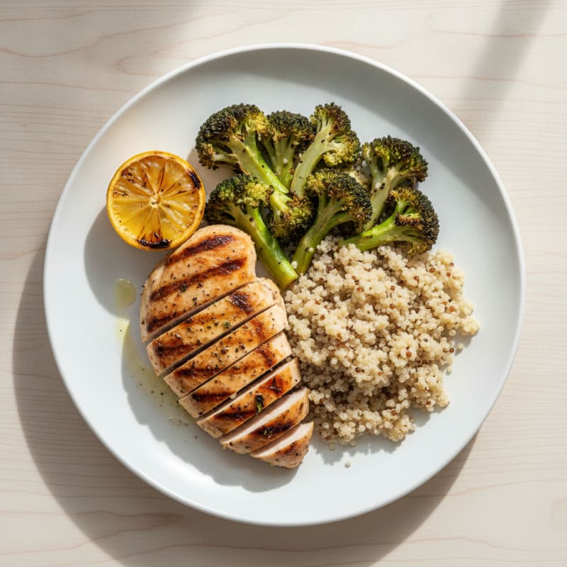 Grilled Chicken Breast with Quinoa and Roasted Broccoli
