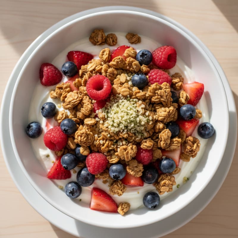 Creamy Greek Yogurt Bowl with Mixed Berries and Protein Granola