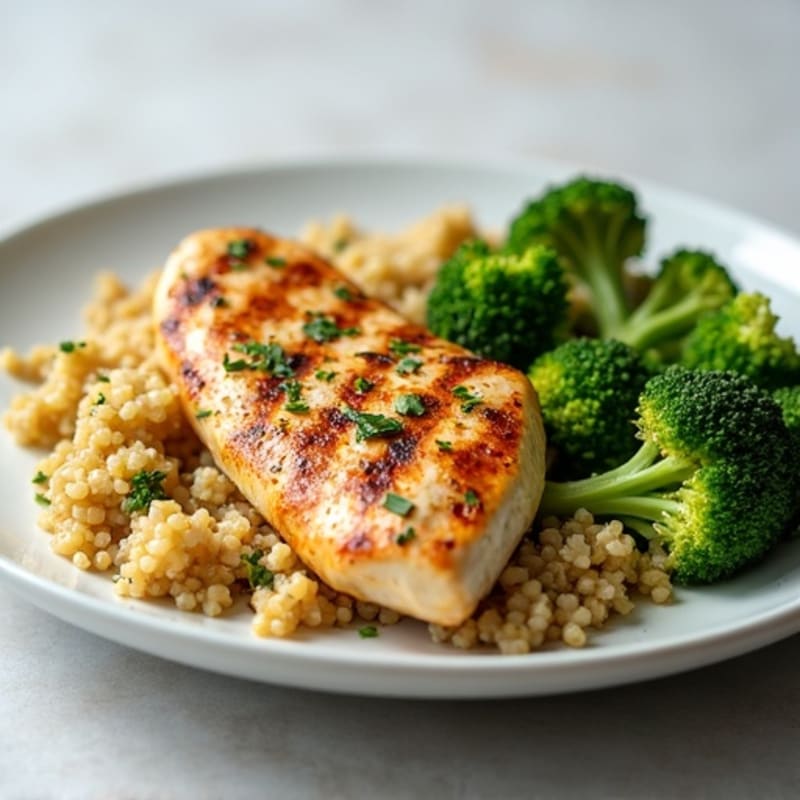 Grilled Chicken Breast with Quinoa and Steamed Broccoli