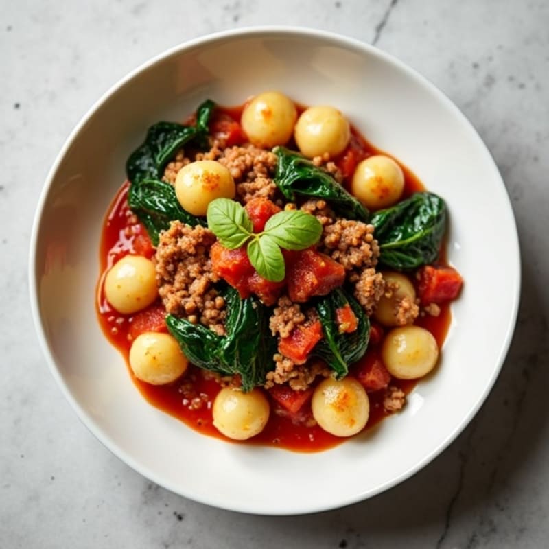 Silky Ricotta Gnocchi with Lean Ground Turkey, Sautéed Spinach, and Fresh Tomato Sauce