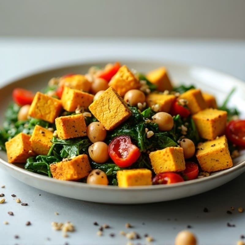Hearty Turmeric Tofu Scramble with Sautéed Greens