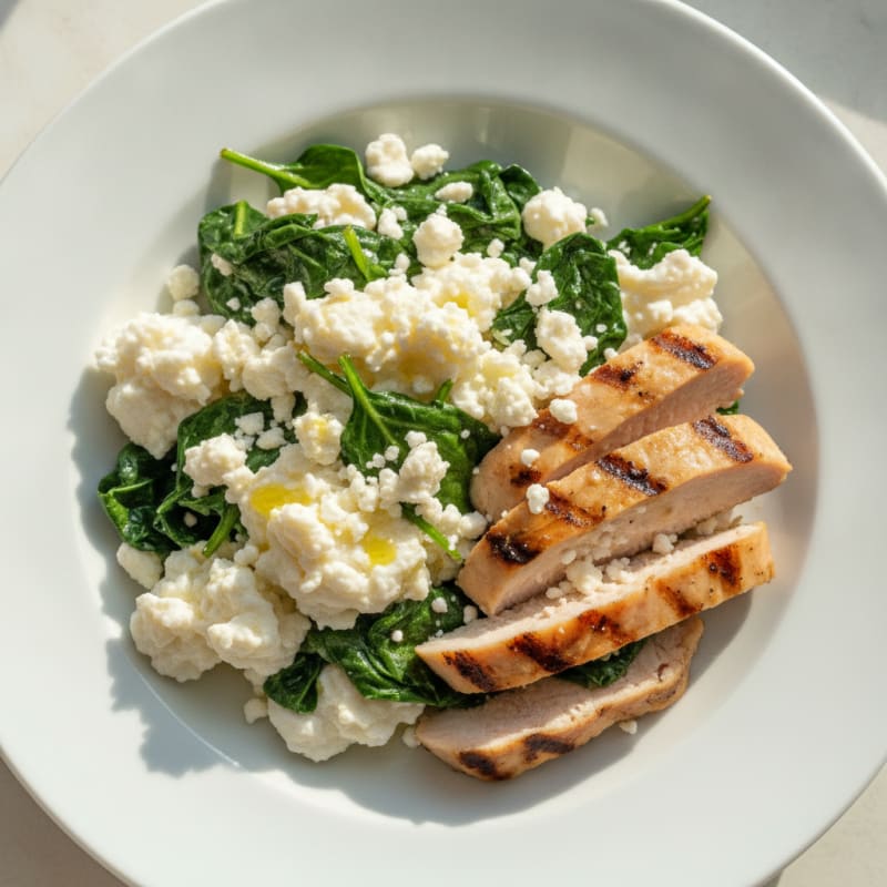 Egg White Scramble with Spinach and Grilled Turkey Breast