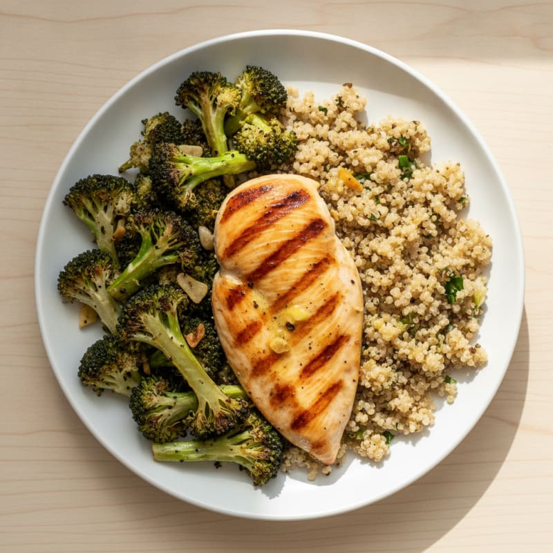 Grilled Chicken Breast with Roasted Broccoli and Quinoa
