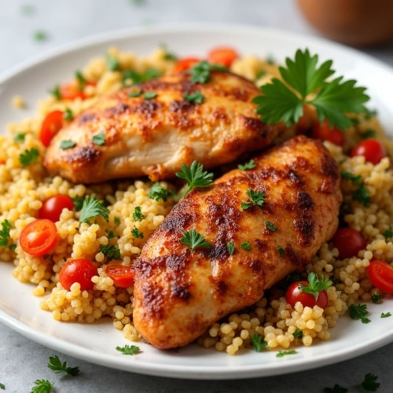 Spicy Jollof Cauliflower Rice with Grilled Chicken