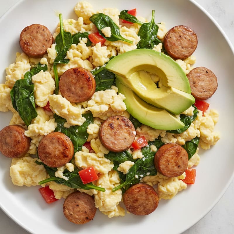 Egg White and Turkey Sausage Scramble with Spinach
