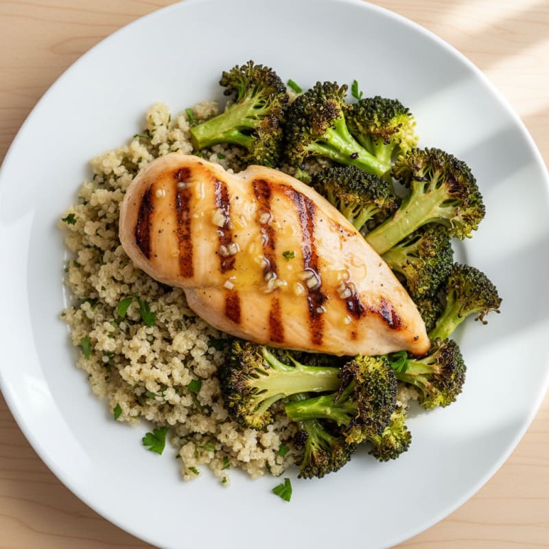 Grilled Chicken Breast with Quinoa and Roasted Broccoli