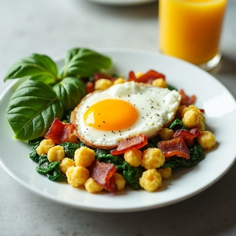 Cottage Cheese Scramble with Spinach and Turkey Bacon