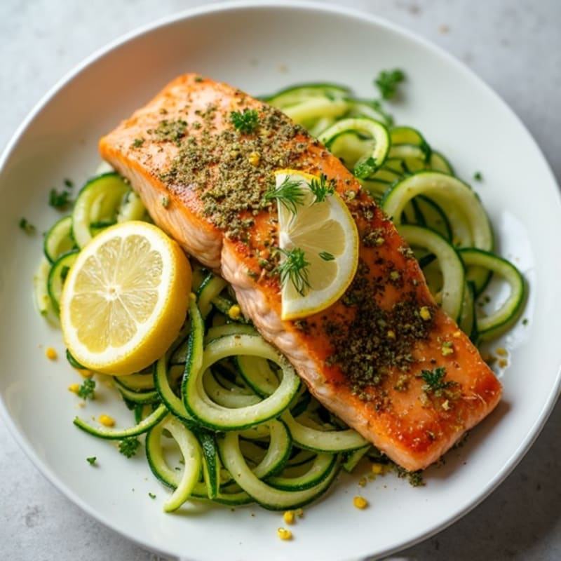 Herb-Crusted Lemon Salmon with Garlic Zucchini Noodles