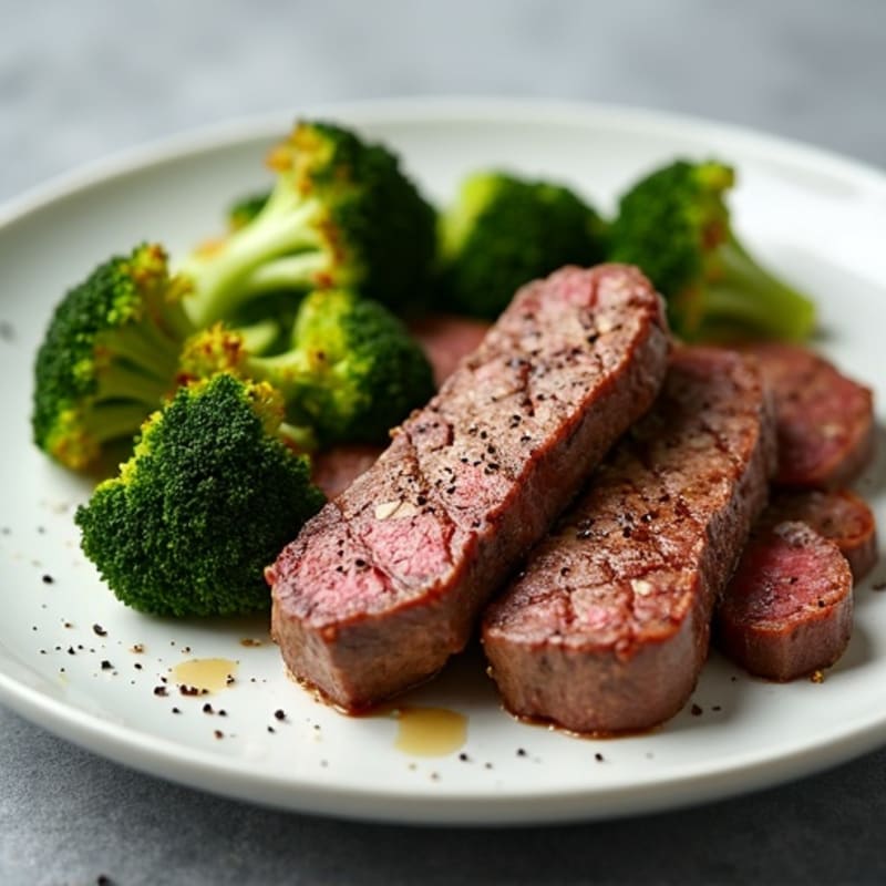 Seared Lean Beef Strips with Roasted Broccoli