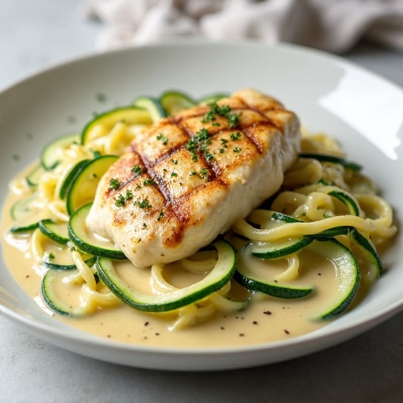 Creamy Cauliflower Alfredo Chicken with Zucchini Noodles