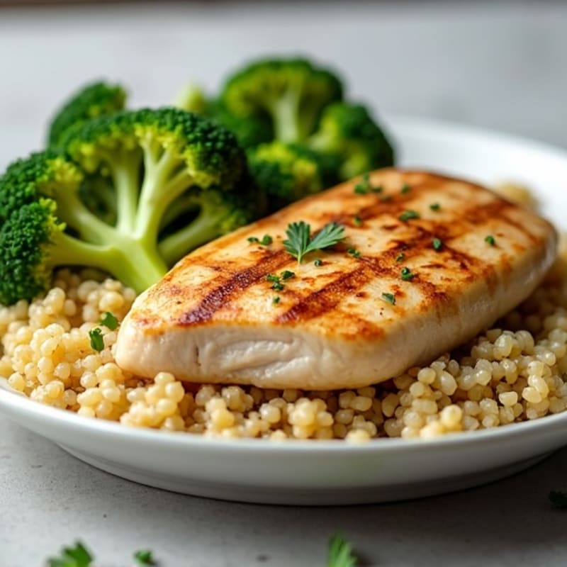 Grilled Chicken Breast with Quinoa and Roasted Broccoli