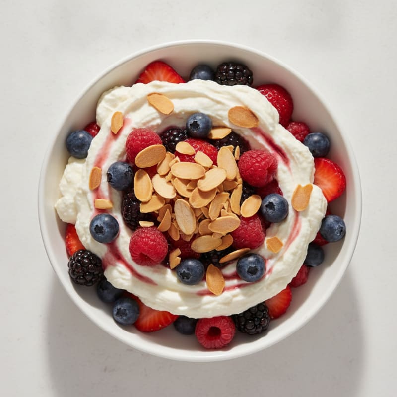 Greek Yogurt Protein Parfait with Mixed Berries and Almonds