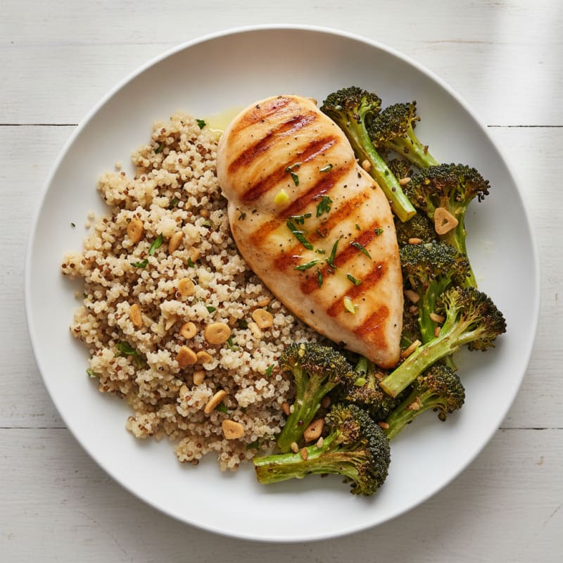 Grilled Chicken Breast with Quinoa and Roasted Broccoli