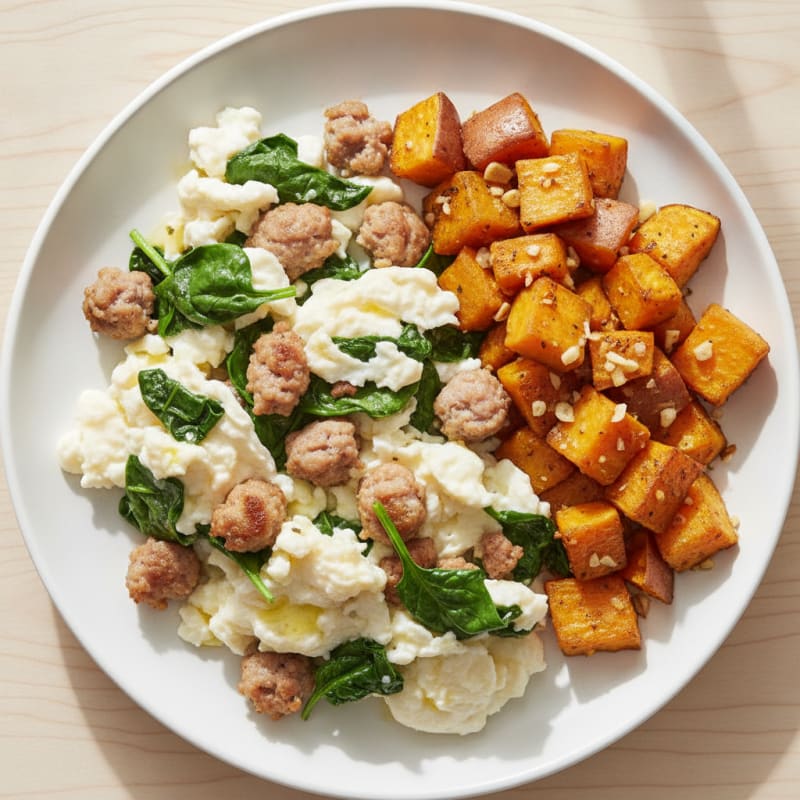 Egg White and Turkey Sausage Scramble with Spinach