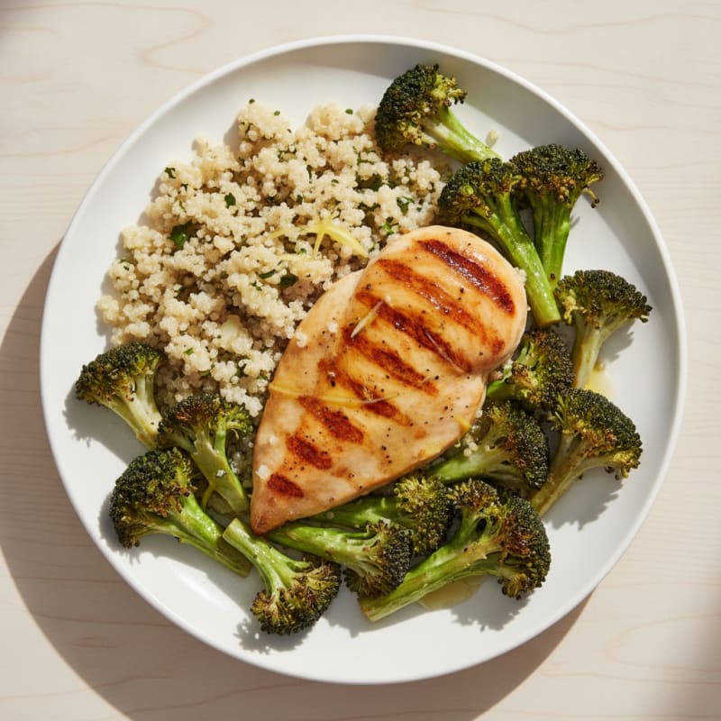 Grilled Chicken Breast with Roasted Broccoli and Quinoa