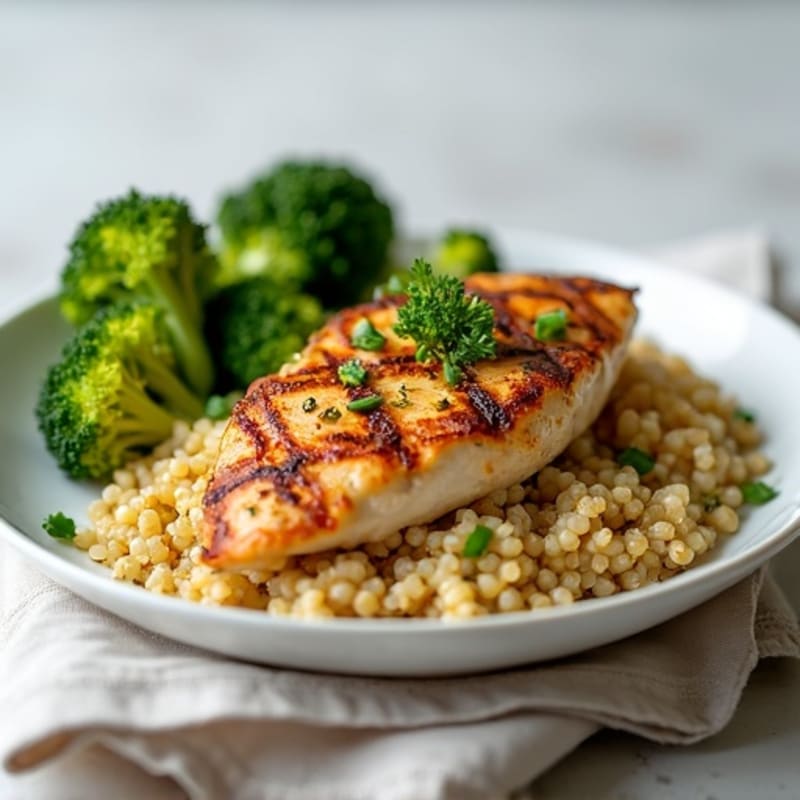 Grilled Chicken Breast with Quinoa and Roasted Broccoli
