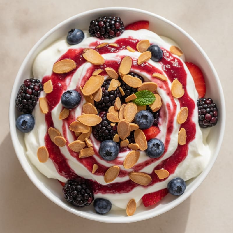 Greek Yogurt Protein Parfait with Mixed Berries and Almonds