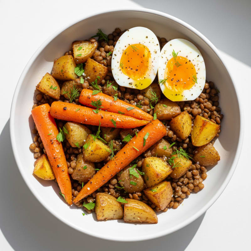 Roasted Carrot and Potato Lentil Bowl