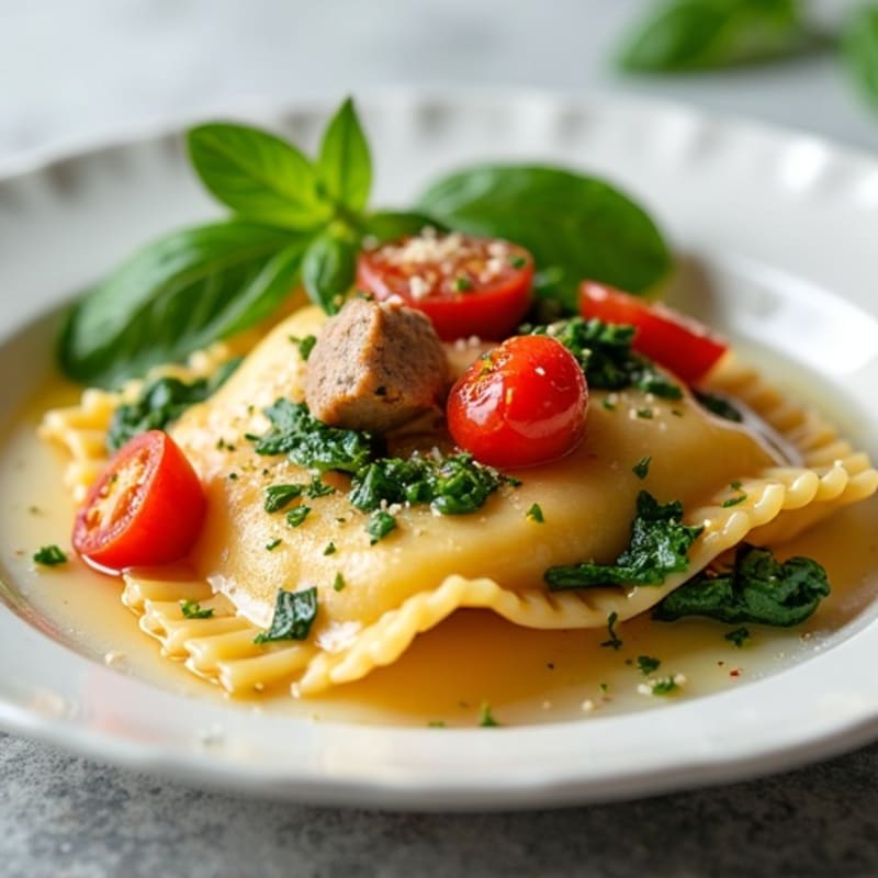 Creamy Spinach Ricotta Ravioli with Herb-Roasted Tomatoes