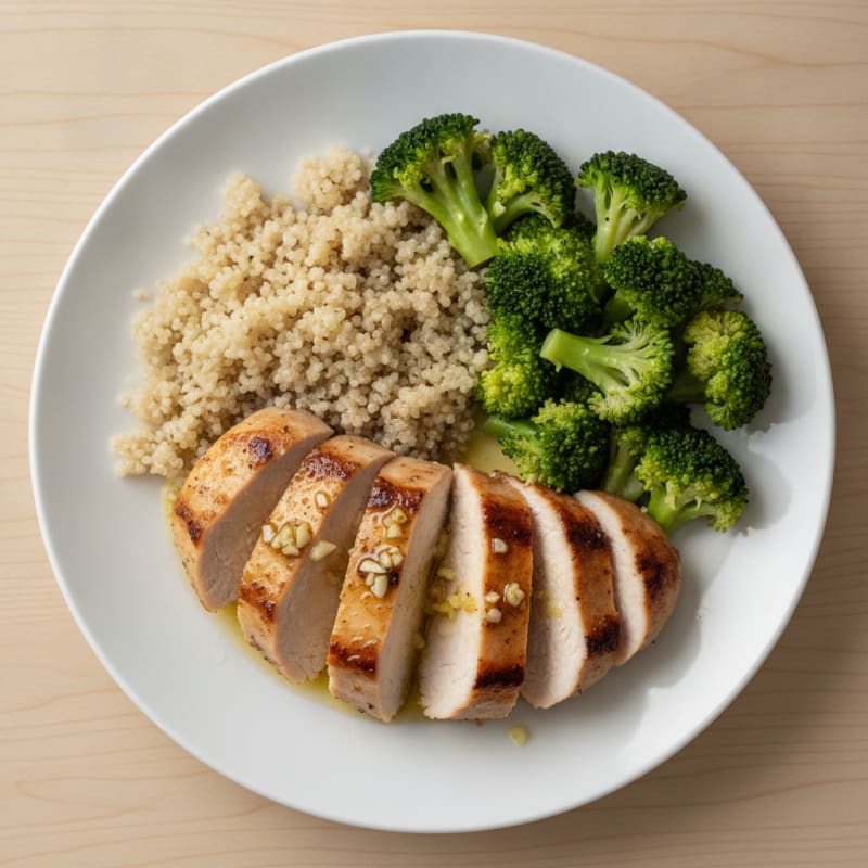 Seared Turkey Breast with Steamed Broccoli and Quinoa