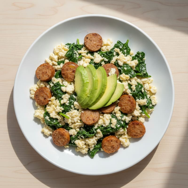 Egg White Scramble with Spinach and Turkey Sausage