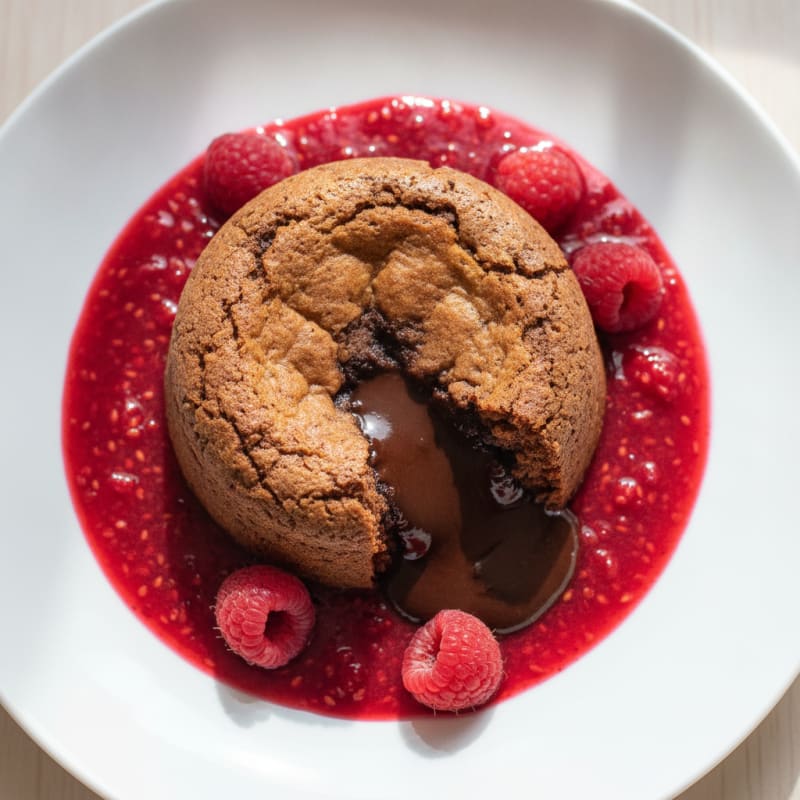 Chocolate Lava Cake with Raspberry Coulis