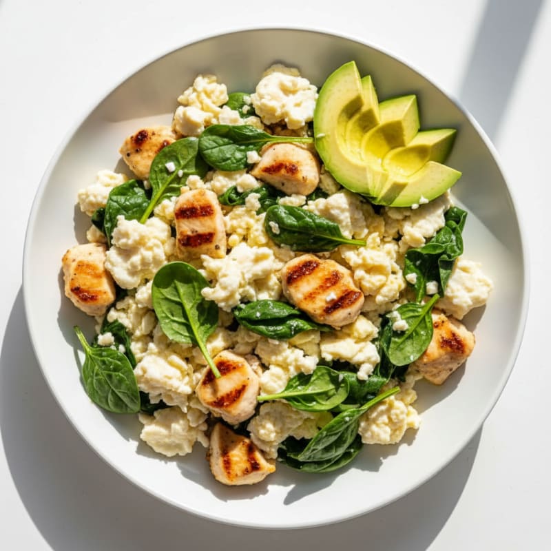 Scrambled Egg Whites with Grilled Chicken and Spinach