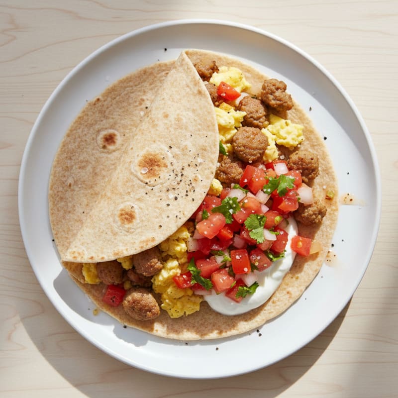 Hearty Sausage Breakfast Burrito with Salsa