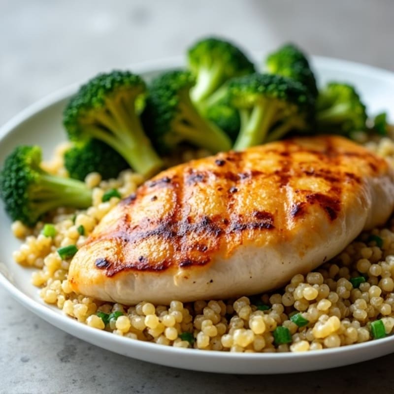 Grilled Chicken Breast with Quinoa and Roasted Broccoli