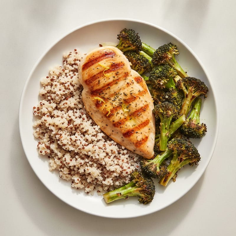 Grilled Chicken Breast with Quinoa and Roasted Broccoli