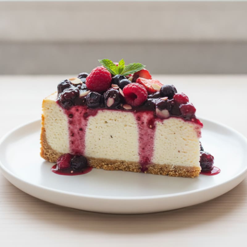 Greek Yogurt Protein Cheesecake with Mixed Berries
