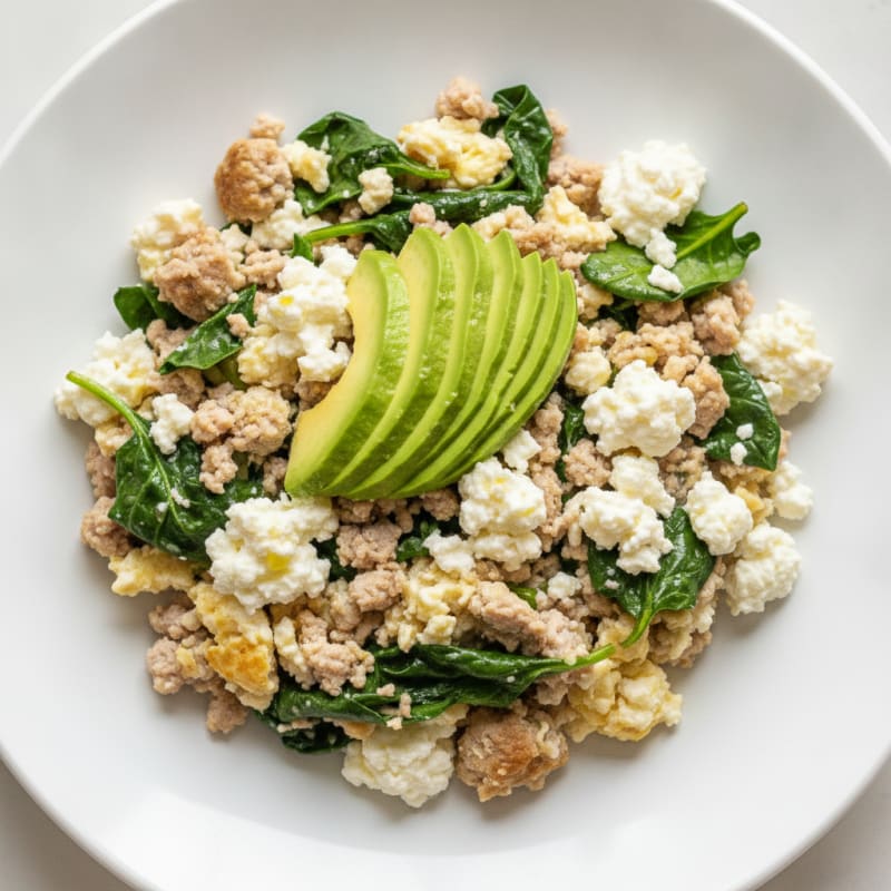Egg White and Turkey Spinach Scramble with Cottage Cheese