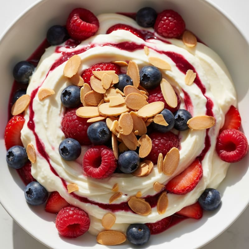 Greek Yogurt Protein Parfait with Mixed Berries and Almonds