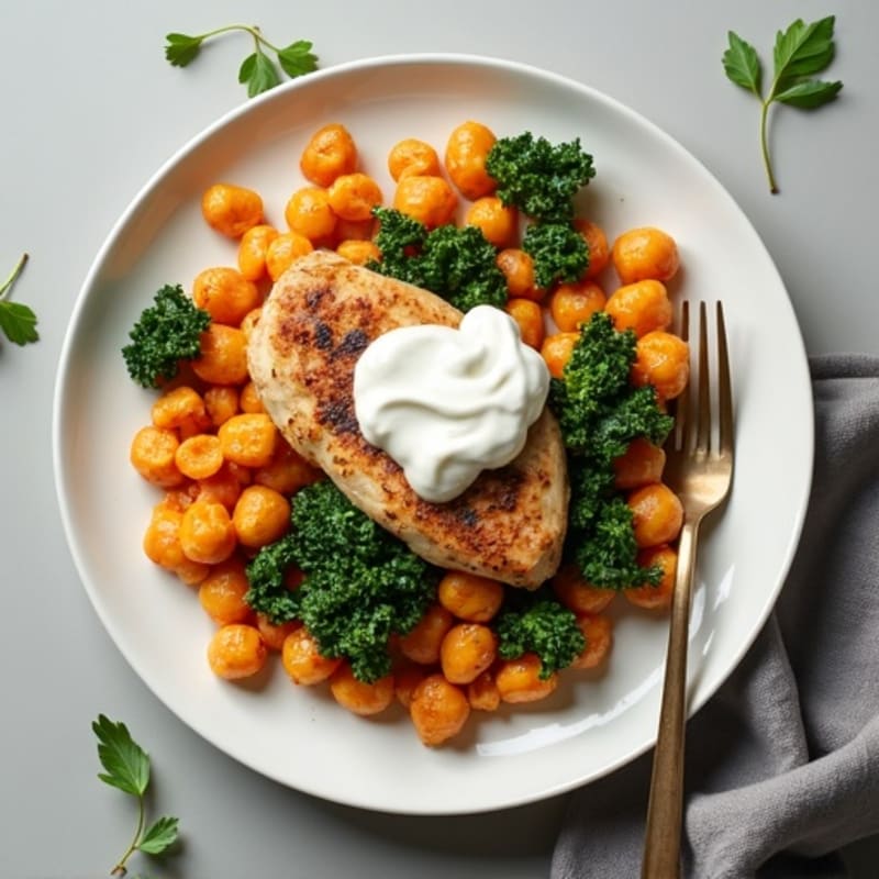 Creamy Sweet Potato Gnocchi with Roasted Chicken and Crispy Kale