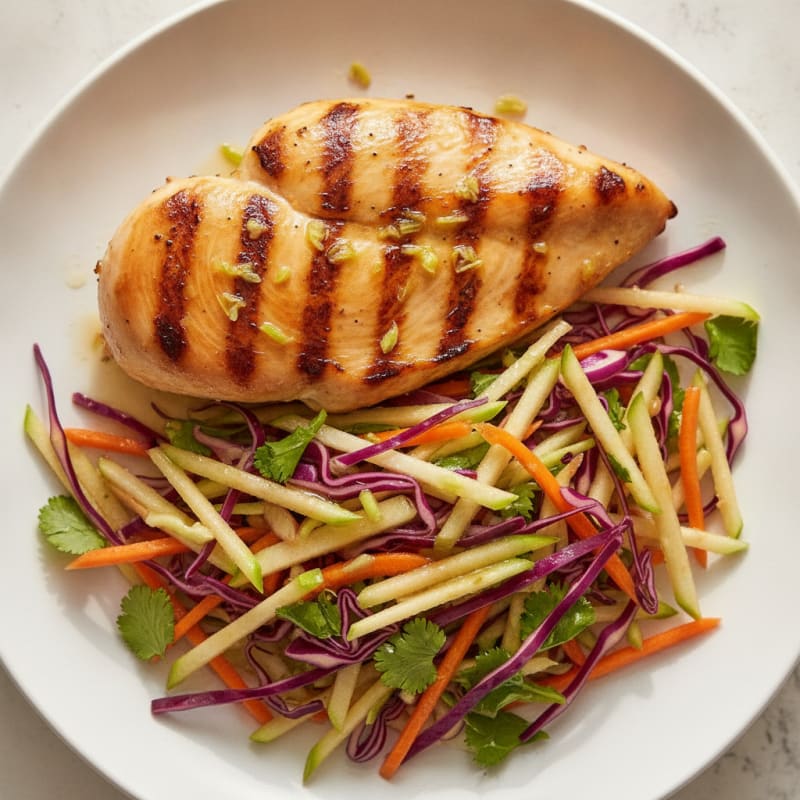 Grilled Chicken Breast with Crunchy Cabbage Slaw