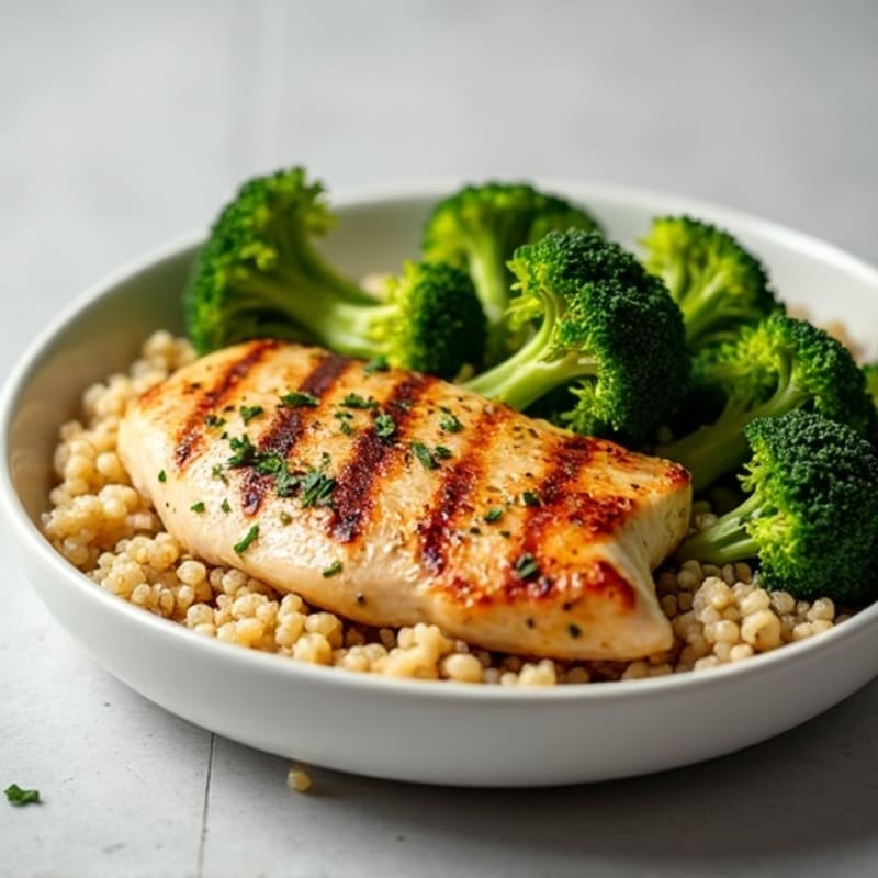 Grilled Chicken Breast with Roasted Broccoli and Quinoa
