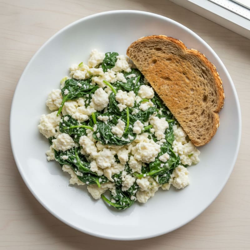 Egg White and Cottage Cheese Scramble with Sautéed Spinach