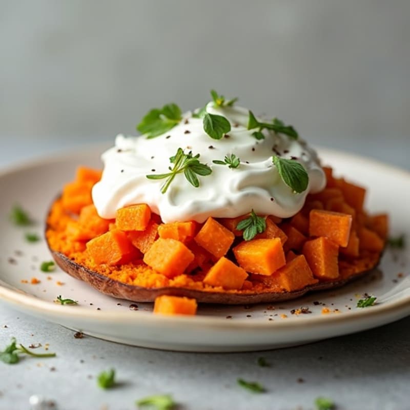 Herb-Roasted Sweet Potato with Greek Yogurt Protein Topping