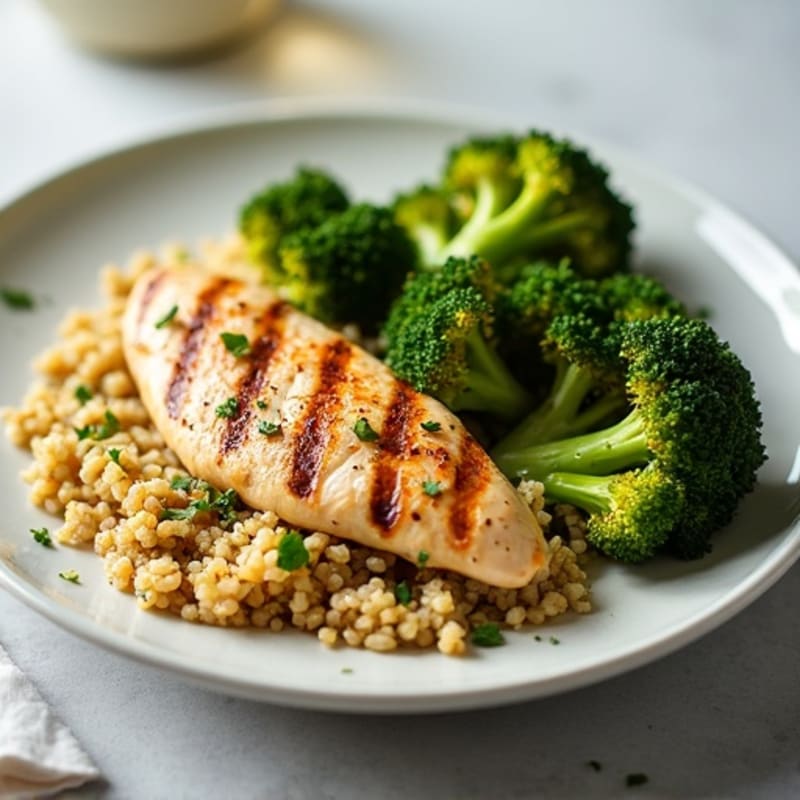 Grilled Chicken Breast with Quinoa and Roasted Broccoli