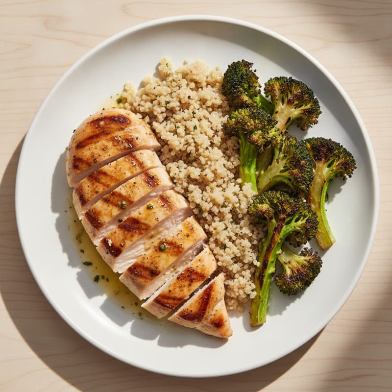 Grilled Chicken Breast with Quinoa and Roasted Broccoli