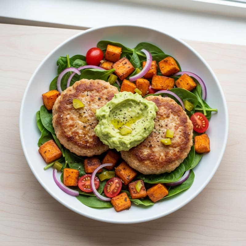 Sweet Potato Ground Turkey Burger Bowl