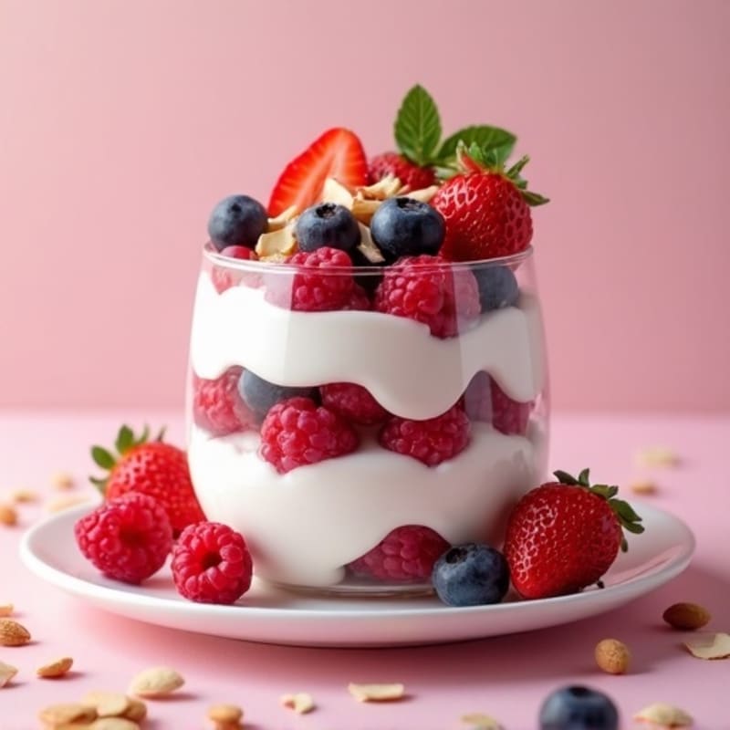 Greek Yogurt Protein Parfait with Mixed Berries and Almonds