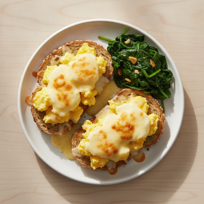 Egg and Cheese Toast with Sautéed Spinach