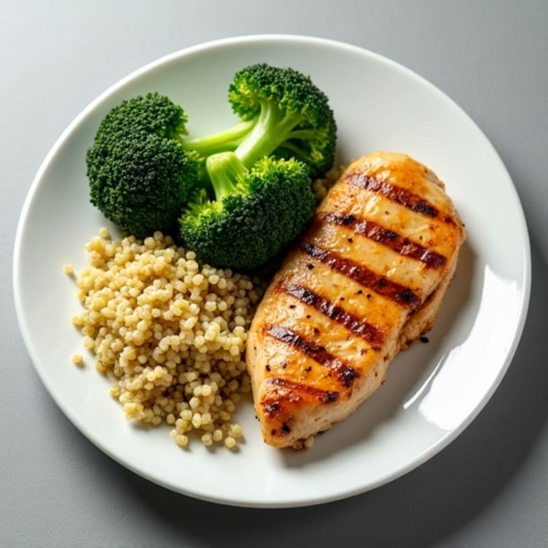 Grilled Chicken Breast with Steamed Broccoli and Quinoa