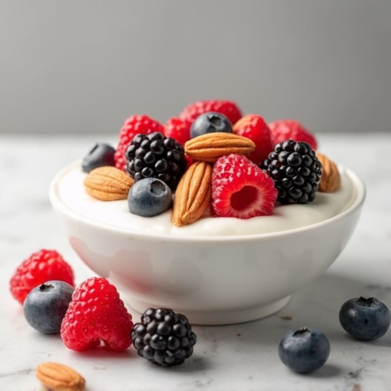 Creamy Greek Yogurt with Fresh Berries and Crunchy Almonds