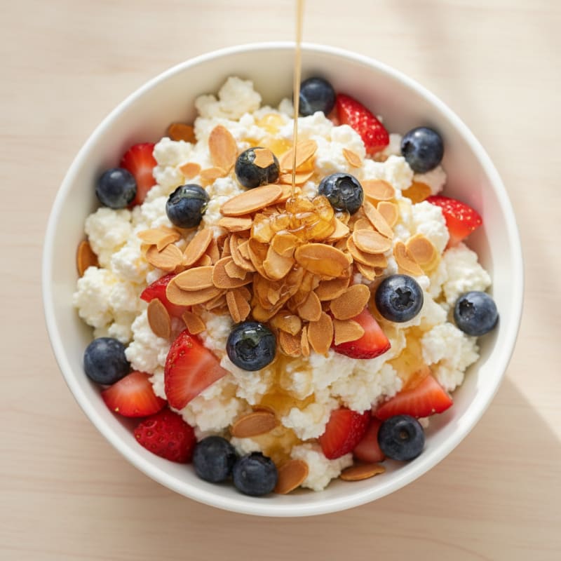 Cottage Cheese Berry Parfait with Almond Crunch